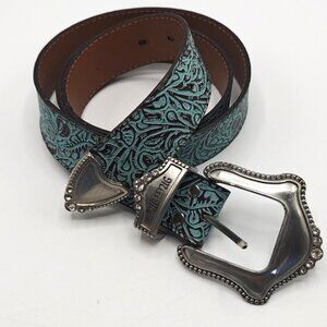 Miss Me XL Belt Rhinestone Turquoise Leather Western Cowgirl
